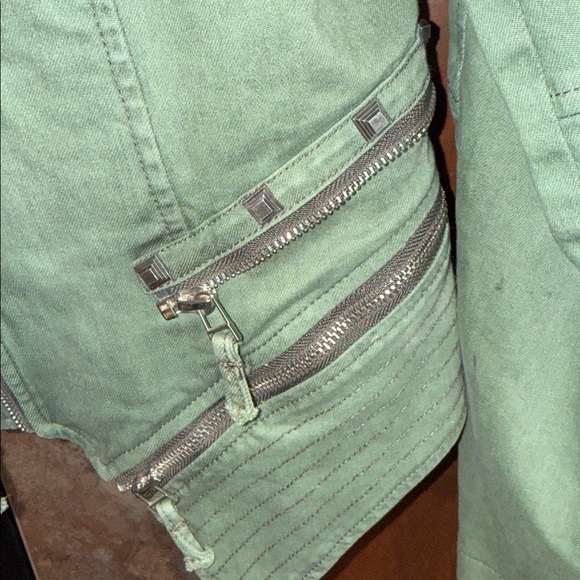 Army green military moto jacket grunge punk moto steampunk studs zippers est M/L - Picture 5 of 11